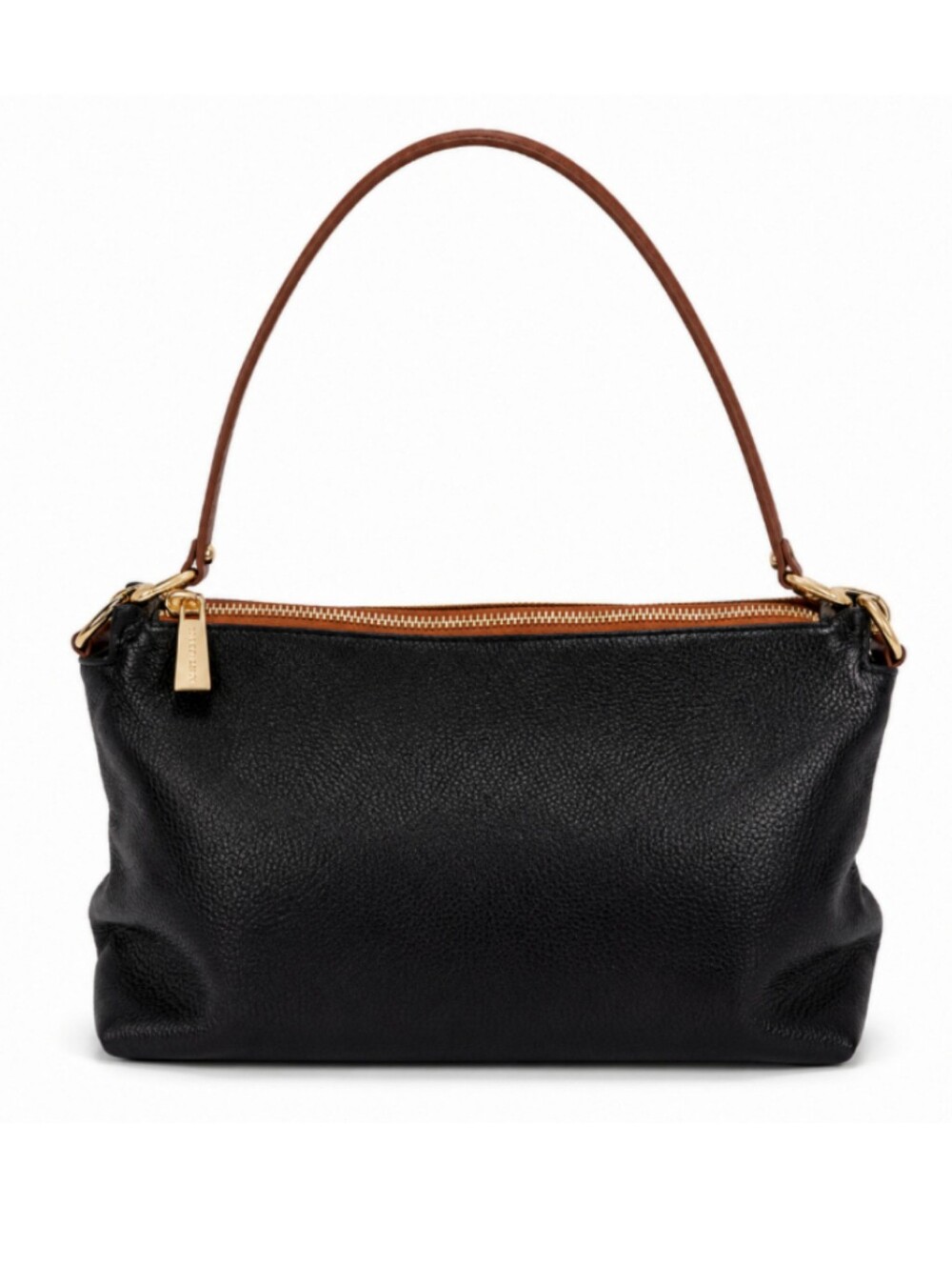 Valentina Italian Pebbled Leather Shoulder Bag Black Quiet Luxury Minimalist